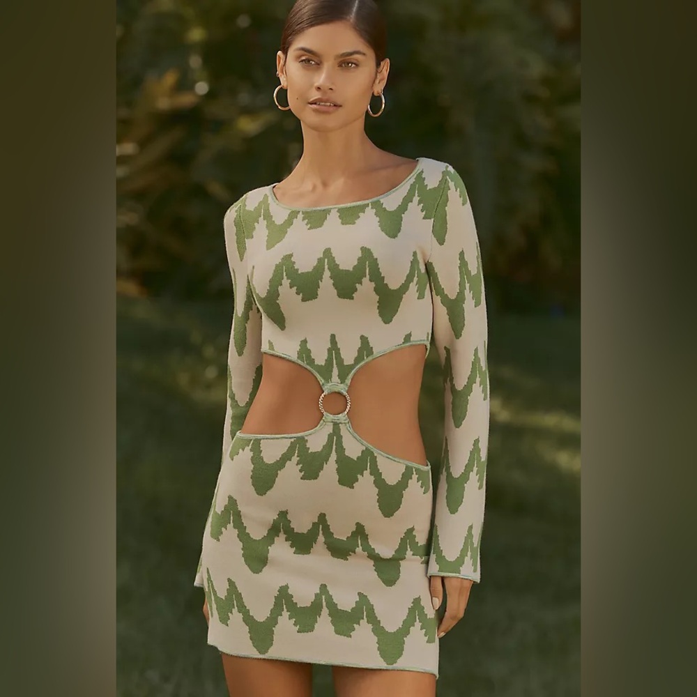 ANTHROPOLOGY CELANDINE LONG-SLEEVE SIDE-CUTOUT SWEATER MINI DRESS NWT